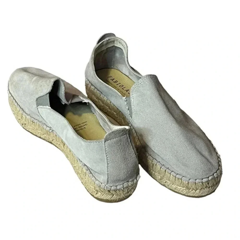 Fabiola‎ Espadrille Slip ons Leather Flats Size 39 US 8 Light Gray Made in Spain